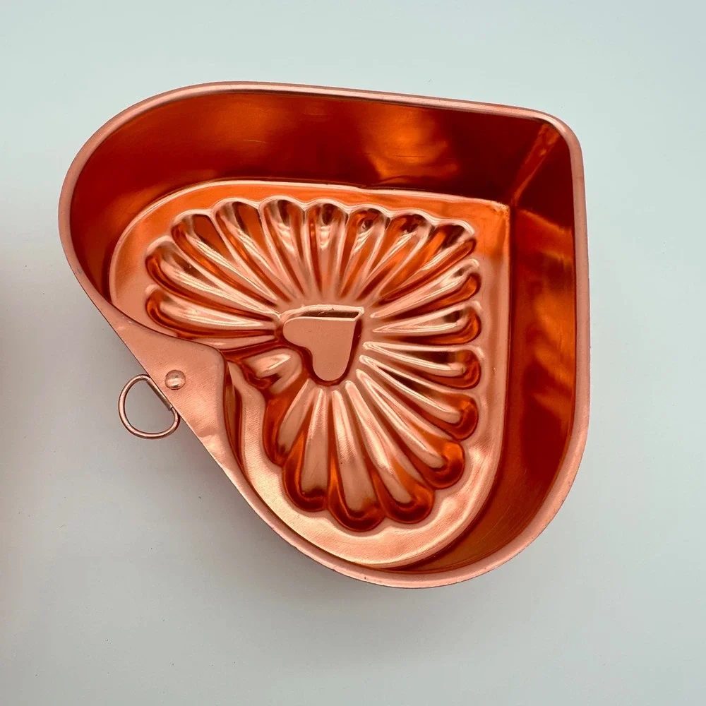 Vintage Copper Heart Jello Mold Set 2pc Sunburst Fluted Wall Hanging Decor